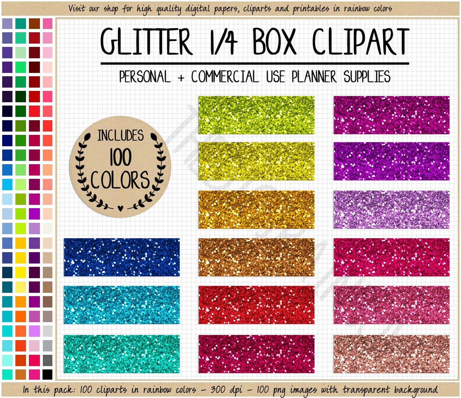 SALE 100 GLITTER Quarter Box Stickers Rainbow Glitter Printable Quarter ...