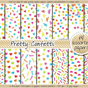 VERKOOP Confetti digitaal papier partij digitaal papier afdrukbaar verjaardag digitaal papier regenboog confetti patroon heldere confetti achtergrond kaart