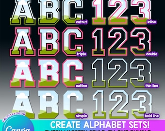 Varsity Alphabet Bundle, Editable CANVA Letters College Football Font Template, Sports Team Numbers, Drag and Drop School sublimation design