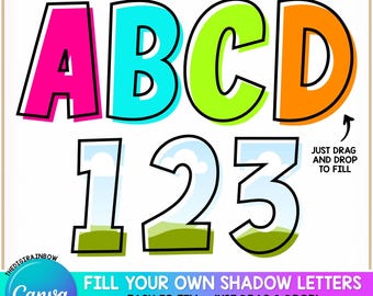 Editable Bold Alphabet Canva Frames, Drag and Drop Letter Template, Make your own Doodle Font Custom sublimation t-shirt design, Kids Alphas