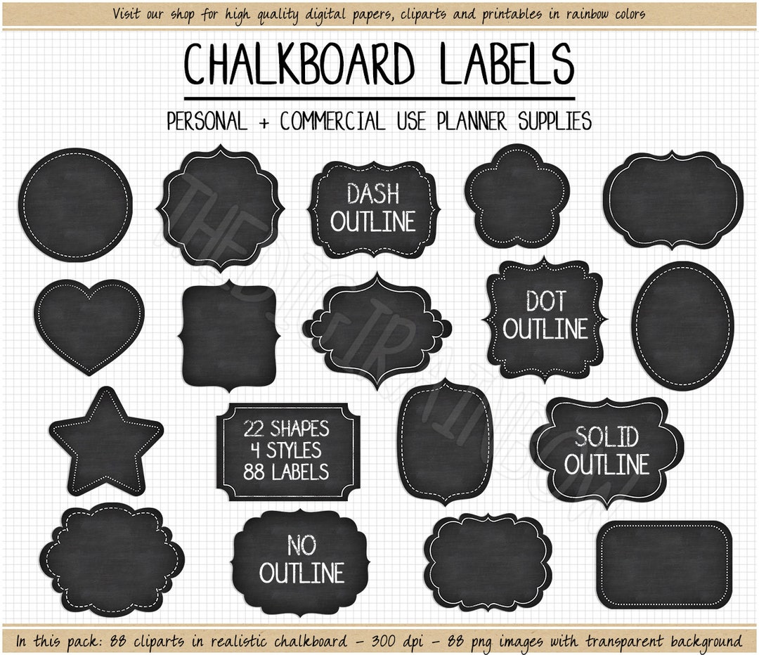 SALE Printable Chalkboard Labels Outlined Black Label Clipart Printable
