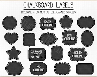 SALE Printable chalkboard labels outlined black label clipart printable chalkboard tags school labels pantry spice jar labels chalk board