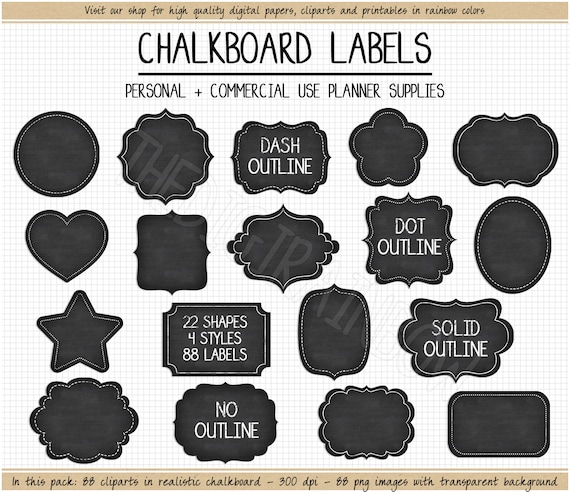 sale printable chalkboard labels outlined black label clipart etsy