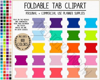 SALE 100 FOLDABLE TAB sticker printable solid double sided tab clipart rainbow planner divider blank digital tabs pastel bright neutral dark