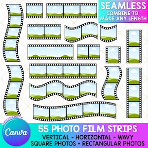 Editable Photo Film Strip Canva Frames, Photo collage Template, Retro Photo Booth Printable Cake Film Reel, Drag and Drop Custom Photo album
