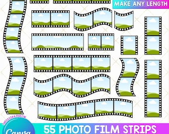 Editable Photo Film Strip Canva Frames, Photo collage Template, Retro Photo Booth Printable Cake Film Reel, Drag and Drop Custom Photo album