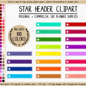 SALE 100 STERN HEADER Planer Aufkleber Regenbogen Sterne Clipart Aufkleber Sterne Aufkleber hell Aufkleber Erin Condren Printable Eclp