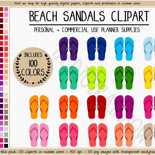 100 FLIP FLOPS clipart beach sandals clipart summer planner stickers pool planner stickers rainbow Erin Condren printable planner clipart