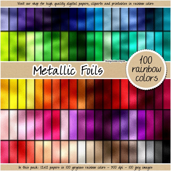 SALE 100 Folien-Digitalpapier, Regenbogen-Metallic-Digitalpapier, Roségoldfolie, Clipart, druckbarer Folienhintergrund, Pastellpapier, Silberfolienstruktur