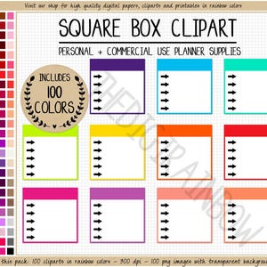 REA 100 KVADRATIG ask clipart tomma fyrkantiga klistermärken utskrivbara fyrkantiga digitala planerklistermärken Happy Planner regnbågsask clipart Goodnotes ELCP