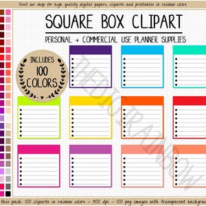 REA 100 LINJERAD KVADRATIG låda clipart tomma fyrkantiga klistermärken utskrivbara lista digitala planerklistermärken Happy Planner regnbågslåda clipart Goodnotes