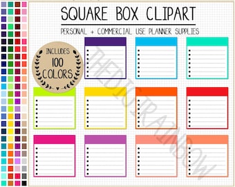 SALE 100 LINED SQUARE box clipart blank square stickers printable list digital planner sticker Happy Planner rainbow box clipart Goodnotes