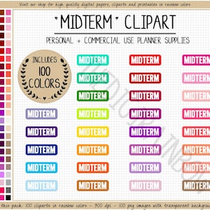 SALE 100 MIDTERM digitale sticker examensticker school clipart student regenboog afdrukbare sticker studiequiz lees bibliotheekstickers