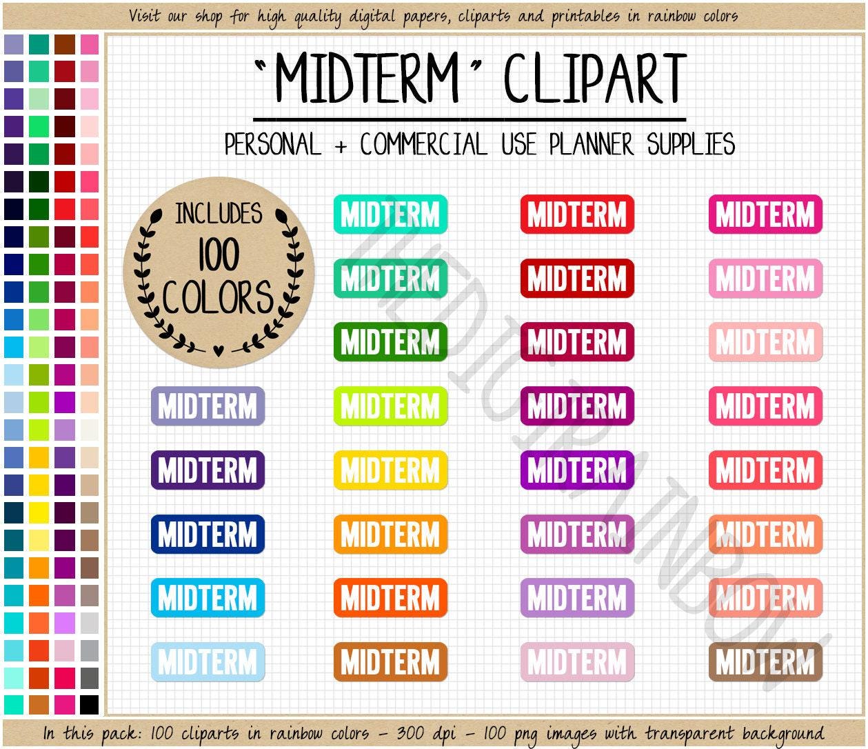 SALE 100 MIDTERM Digital Sticker Exam Sticker School Clipart College ...