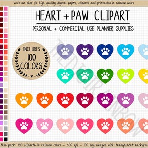 SALE 100 HEART PAW print clipart dog clipart cat clipart paw print sticker animal sticker vet sticker pet reminder commercial use clipart