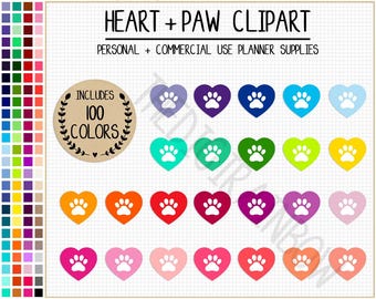 SALE 100 HEART PAW print clipart dog clipart cat clipart paw print sticker animal sticker vet sticker pet reminder commercial use clipart