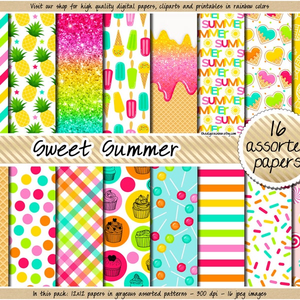 SALE Ice cream digital paper candy pattern pineapple pattern cupcake digital paper summer background wafer sprinkles paper lollipop clipart