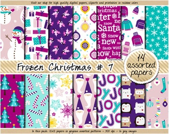 SALE christmas digital paper Frozen digital paper christmas planner stickers purple white christmas scrapbooking paper santa snowman clipart