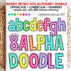 Retro Dot Alphabet PNG Doodle Letras pastel manuscrito rabisco alfa ponto sublimação design arco-íris parafusos Marquee fonte uso comercial