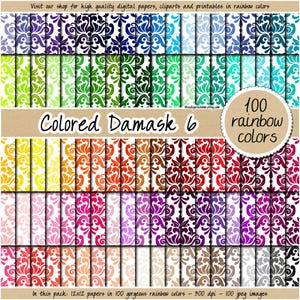 100 Regenbogen Damast digitales Papier Nahtlose Damast Muster druckbare viktorianische Tapete Damast Hintergrund Pastell neutral hell dunkel Motiv