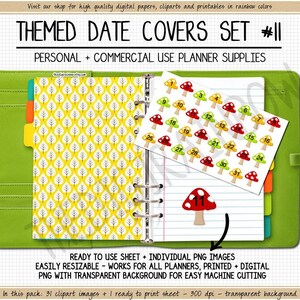 SALE Mushroom Date Covers red Fall date covers printable digital stickers Autumn clipart 1 to 31 number date dots cute thanksgiving clipart
