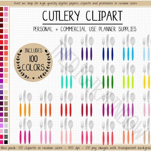 SALE 100 CUTLERY clipart kitchen clipart food clipart silverware clipart rainbow cutlery planner stickers kitchenware utensils clipart ECLP
