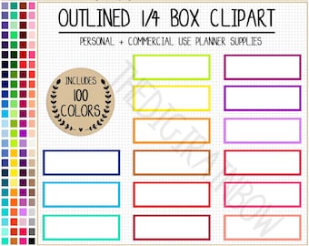 SALE 100 OUTLINED QUARTER Box Aufkleber niedlichen druckbaren Regenbogen Planer Aufkleber hell Erin Condren Planer Aufkleber Kommerzielle Nutzung Clipart