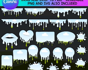 Editable Halloween Drip CANVA template, Ice cream Dripping borders, Slime Drip Frame, Paint Splotches, blank bleeding heart sublimation SVG