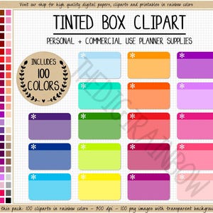 WYPRZEDAŻ 100 ASTERISK pół pudełka naklejka cyfrowa zaokrąglona przyciemniana pół pudełka clipart tęczowe puste pudełko do wydrukowania naklejka do planera Erin Condren Goodnote