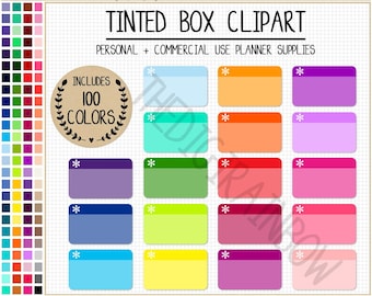 SALE 100 ASTERISK half box digital sticker rounded tinted half box clipart rainbow blank box printable Erin Condren planner sticker Goodnote