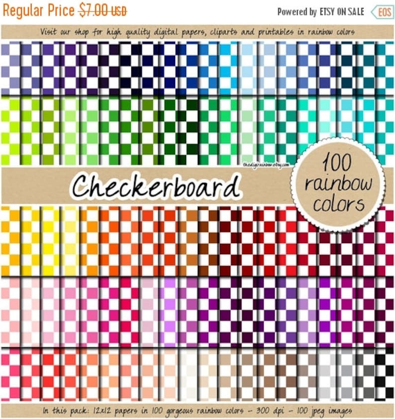 100 Seamless Checkerboard digital paper checker grid geometric background printable rainbow picnic fabric pattern bright pastel neutral dark image 1