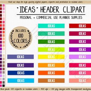 100 IDEEN HEADER Aufkleber Notizen Planer Aufkleber Gedanken Planer Aufkleber Erin Condren Happy Planner kommerzielle Nutzung Planer Cliparts