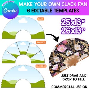 Modèle CANVA d'éventail de Clack, éventail de clic chinois 26" & 25" par glisser-déposer, cadre CANVA modifiable par sublimation bricolage imprimable, usage commercial ok