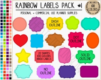 SALE 8800 printable rainbow label clipart outline label digital rainbow Christmas gift tag office school pantry spice label sublimation PNG