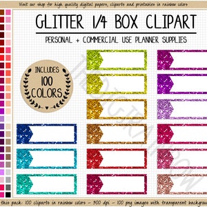 VENTA 100 GLITTER planificador clipart brillo caja de cuarto pegatina arco iris brillo pegatina imprimible Erin Condren brillo pegatinas uso comercial