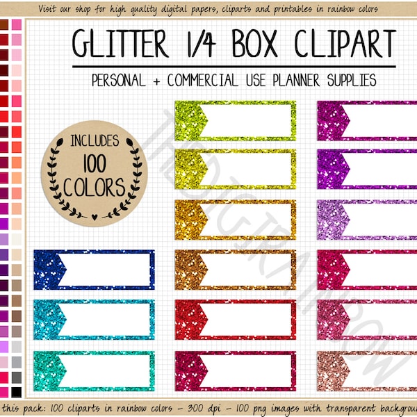 SALE 100 GLITTER planner clipart glitter quarter box sticker rainbow glitter sticker printable Erin Condren glitter stickers commercial use