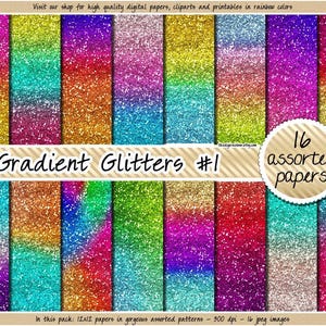 SALE Gradient glitter digital paper rainbow glitter digital paper ombre glitter paper metallic glitter background rose gold glitter silver