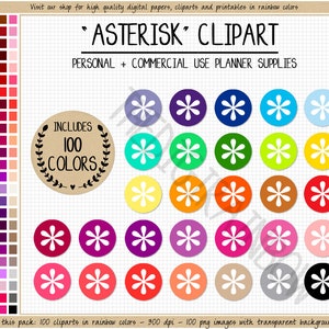 SPRZEDAŻ 100 ASTERISK clipart naklejka gwiazdka okrągła naklejka planer okrągła naklejka ikona gwiazdka tęcza planer clipart do wydrukowania Erin Condren