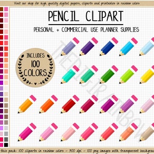 VENDITA 100 MATITA clipart arcobaleno matita adesivi ritorno a scuola clipart matita stampabile planner adesivi insegnante planner scuola stampabile