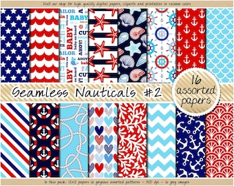 Papel digital náutico sin costuras para scrapbooking, fondo de verano, patrón de estrellas de mar, imprimible, ancla de chevron, coral, conchas marinas, scrapbooking