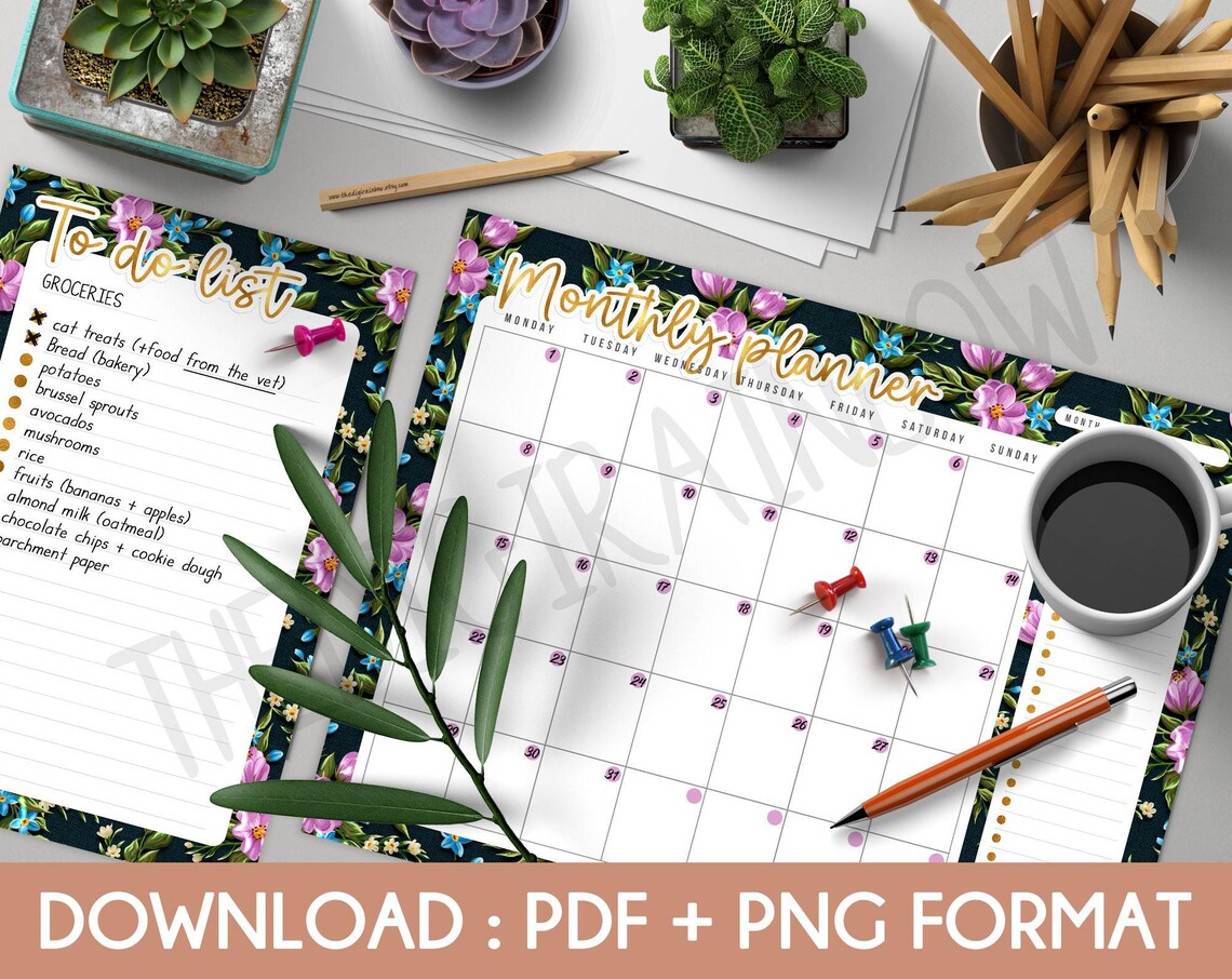 SALE Purple Floral Weekly Desk Planner Printable Calendar Flower ...