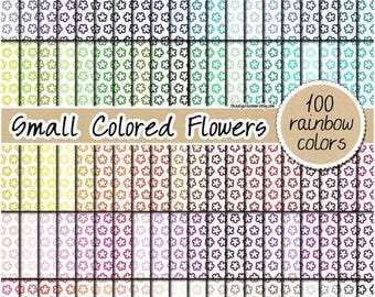 100 rainbow tiny flower digital paper pastel flower pattern daisy clipart rainbow printable spring print 12x12 baby scrapbook paper