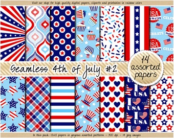 SALE 4th of July digital paper USA patriotic seamless pattern independence Fourth of July plaid cupcake clipart blue red star stripe heart