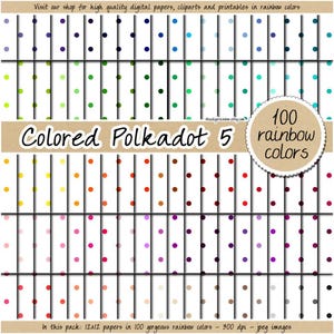 100 SEAMLESS rainbow polka dot digital paper printable polkadot pattern scrapbook sheet  dotted background 12x12 pastel neutral bright dark