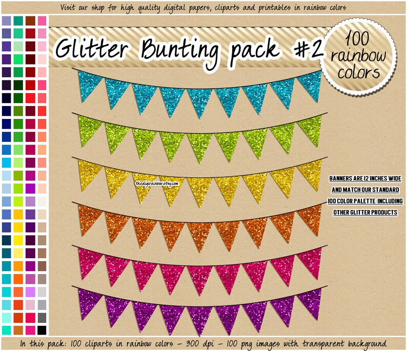 Sale 100 Glitter Banner Clipart Flag Clipart Glitter Bunting Etsy