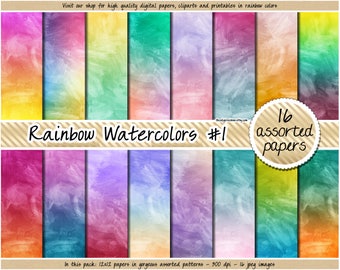 SALE watercolor digital paper rainbow gradient digital paper paint stroke texture bright watercolor print pastel watercolor background 12x12