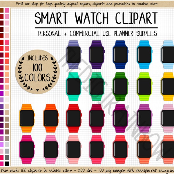 VENTE 100 SMART WATCH clipart fitness tracker planificateur autocollant montre intelligente autocollant perte de poids régime régime suivi du poids icône de la montre intelligente