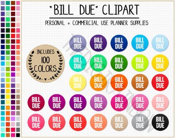 SALE 100 BILL DUE digital sticker bill due planner clipart bills printable planner sticker Erin Condren Goodnotes Happy Planner Commercial
