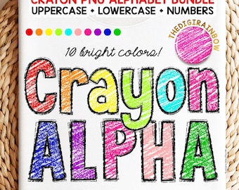 Crayon Alphabet PNG Doodle letters kids scribble sublimation font bright primary and secondary colors Rainbow pre K school teacher gift DTF
