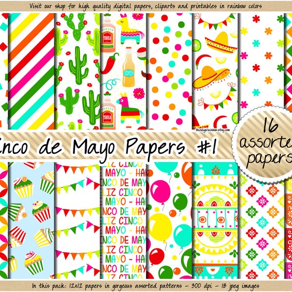 SALE Cinco de Mayo digital papers Cinco de Mayo clipart Fiesta digital paper Cinco de mayo stickers pinata cactus sombrero pepper tequila